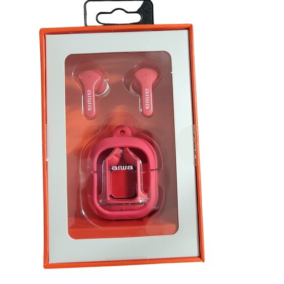 New Red Aiwa Prodigy Micro True Wireless Earphones Digital  LED Display 19 Hour - Picture 2 of 6